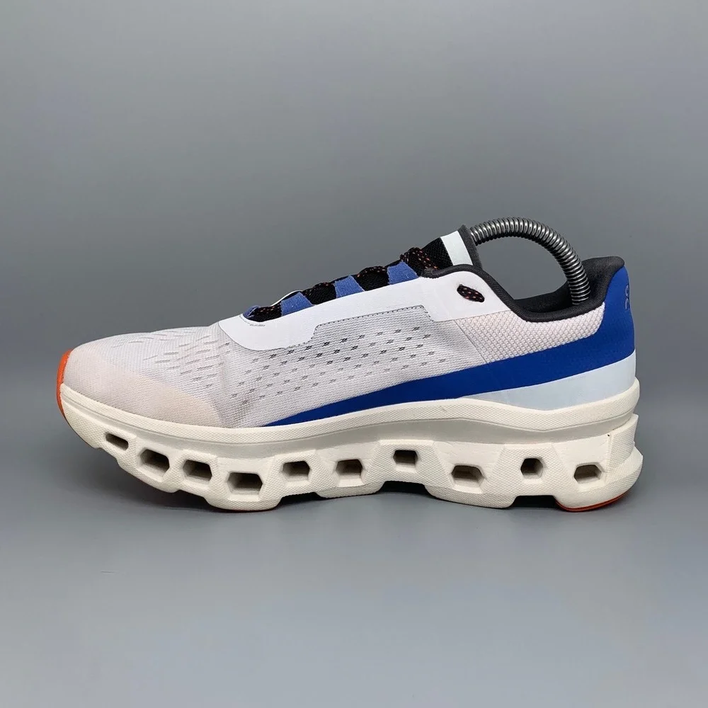 On Cloudmonster White Blue Running Shoes Women's Sz 9.5